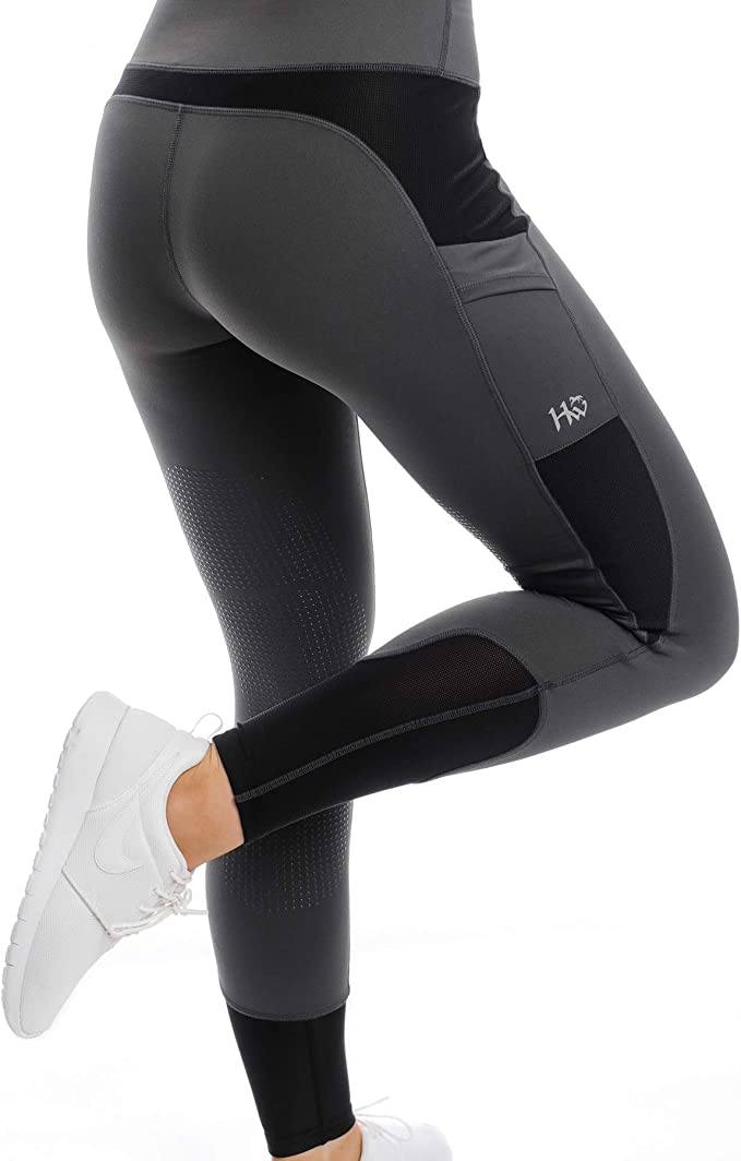 Lady wearing Charcoal Horseware Women's Silicon Riding Tights