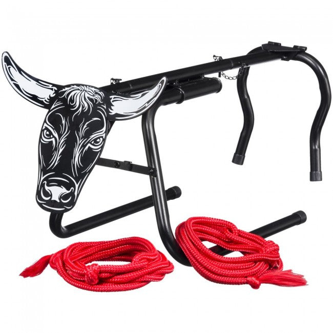 Black Tough 1 Miniature Collapsible Roping Dummy with Metal Steer Head English Reins