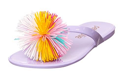 Lavender Lilac/Colorful Petite Jolie Lucky Pom Pom Girls Flip Flops