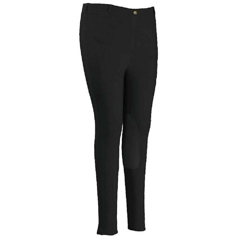 Tuffrider Ladies Pull On Relax Fit Cotton Cover Up Breeches Knee Patch Breeches TuffRider Black 26 