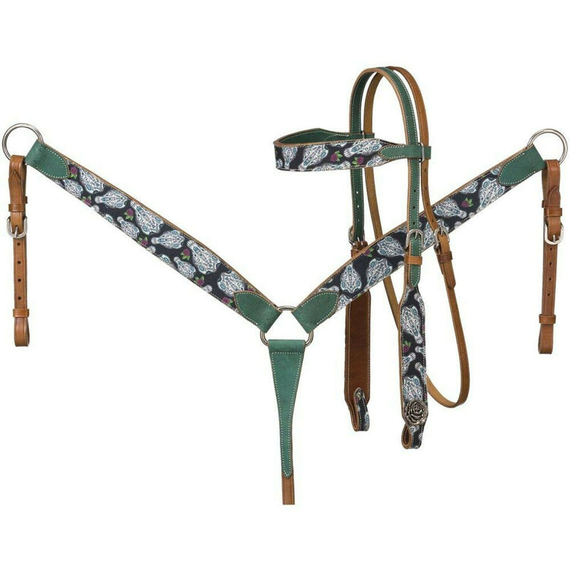 Tough-1 Printed Brow Headstall and Breastcollar Set English Bridle Accessories JT International 