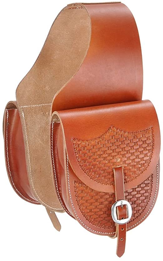 Tan Tough 1 Leather Saddle Bag With Basket Stamp Saddle Bags