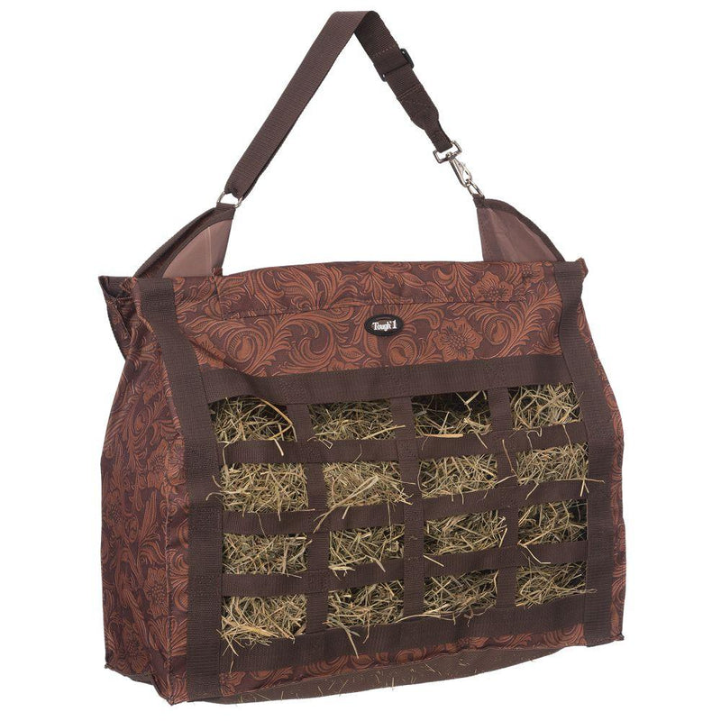 Tough 1 Heavy Denier Nylon Hay Tote Bag in Prints, Tooled Leather Black Hay Bags JT International Tooled Leather Brown 