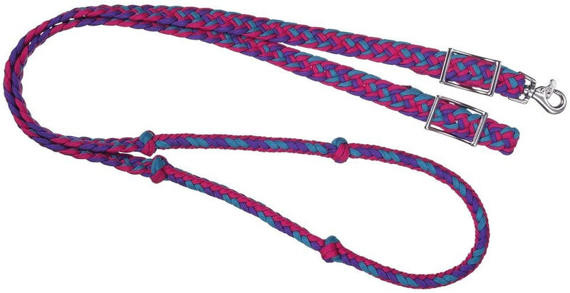 Tough 1 Deluxe Knotted Cord Roping Reins English Reins Tough 1 Purple/Raspberry/Teal 