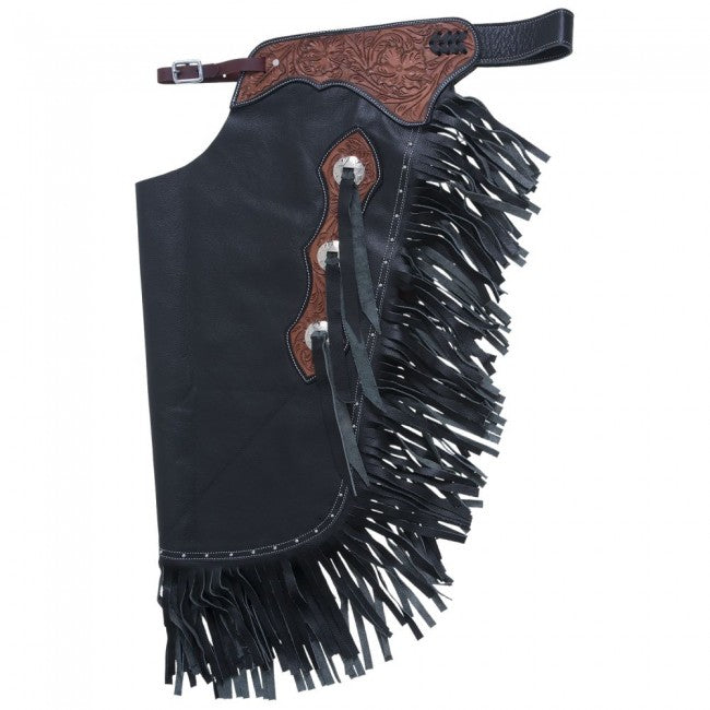 Black Large Tough 1 Floral Yoke Smooth Leather Premium Chinks Saddle Bags