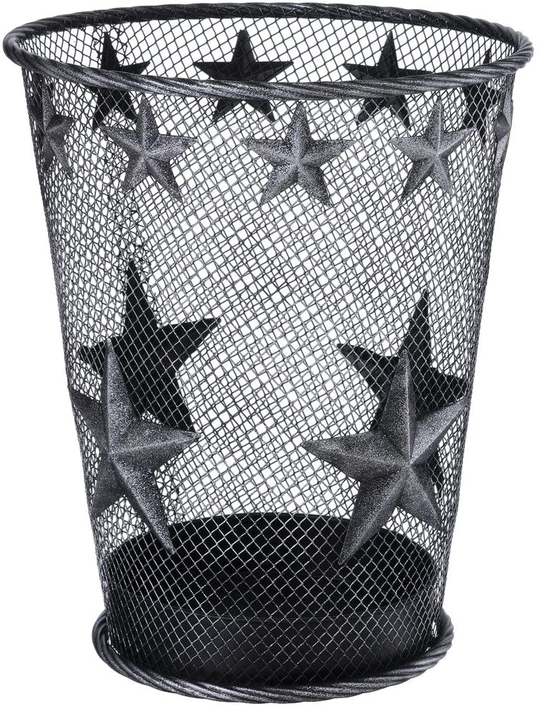 Gift Corral Stars Wastebasket With Glitter Finish Black/Silver Decor JT International Black Silver Stars 
