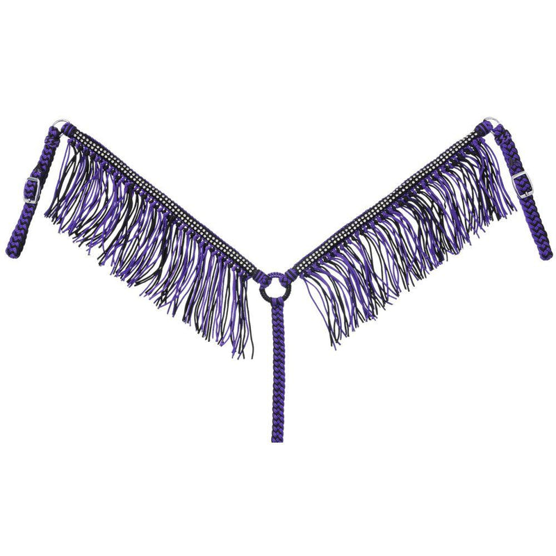 Braided Cord Breast Collar with Crystal Accents and Fringe Purple/Black Saddle Accessories JT International 