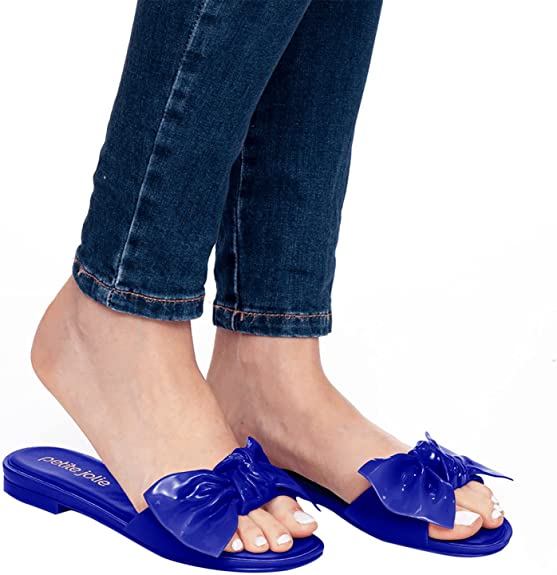 Lady wearing blue violet Petite Jolie PJ4833 Knoxville Women's Slip On Sandals