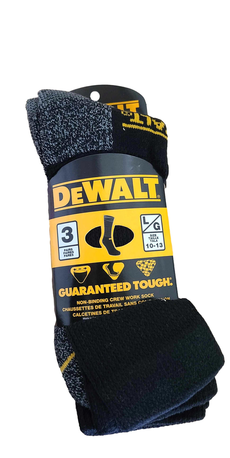 DeWALT Non-Binding Crew Work Socks 3 Pair Black Size 10-13 Large Socks