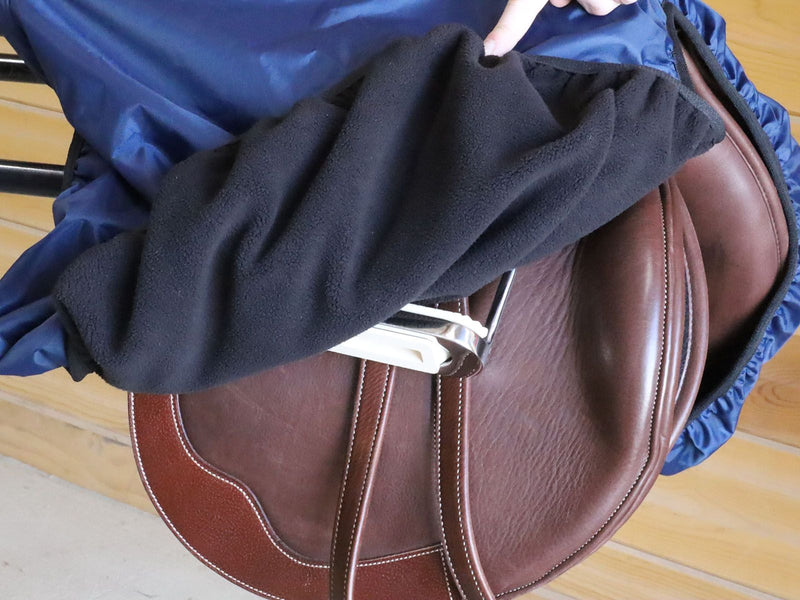 Inside view of Blue BasEQ English Saddle Cover One Stop Equine Shop Standard