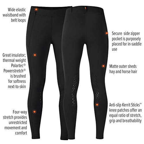Features of black Kerrits Power Stretch Women's Knee Patch Pocket Tights