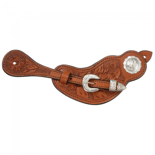 Medium Oil Ladies Royal King Lined Cowhide Spur Straps With Floral Tooling English Spurs And Straps JT International