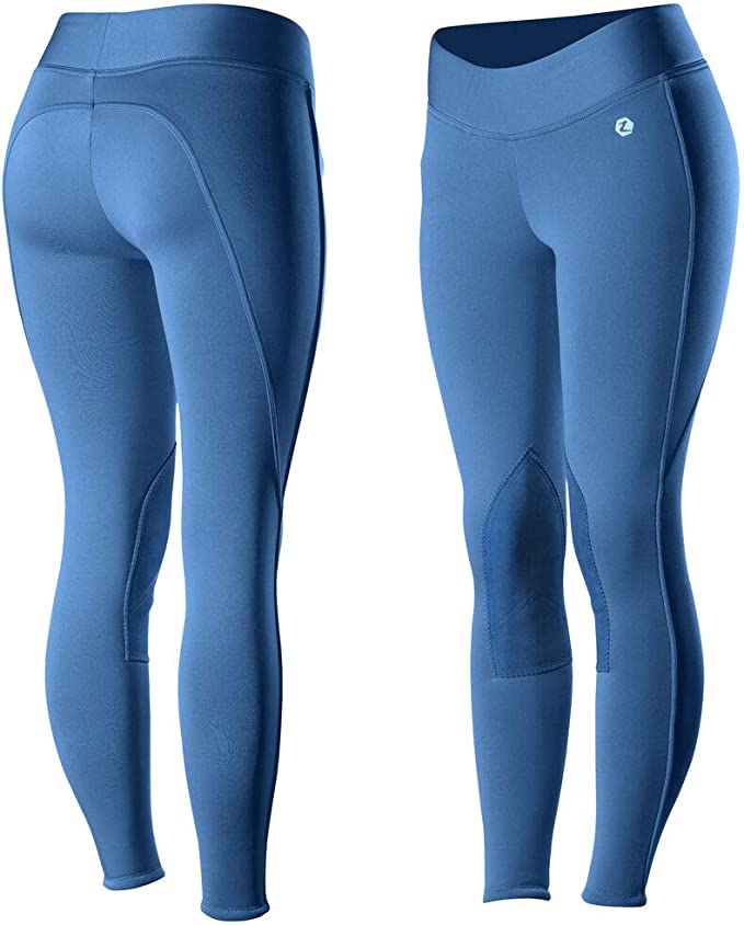 Horze Active Women's Knee Patch Winter Tights Knee Patch Tights Horze Indian Teal Blue US 30 (EU 42) 