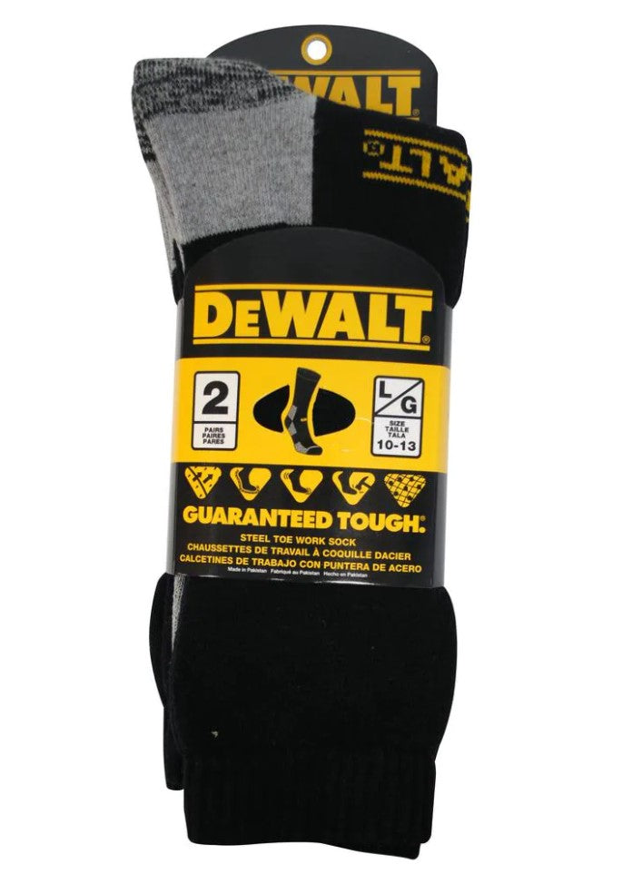 DeWALT Men's 2 Pack Full Cushion Steel Toe Cotton Work Boot Crew Socks Size 10-13 Socks