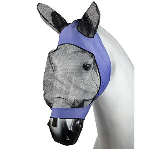 HORZE Soft Stretch Breathable Lycra Mesh Insect Fly Mask with Ear Protection Fly Masks Horze Purple Cob 