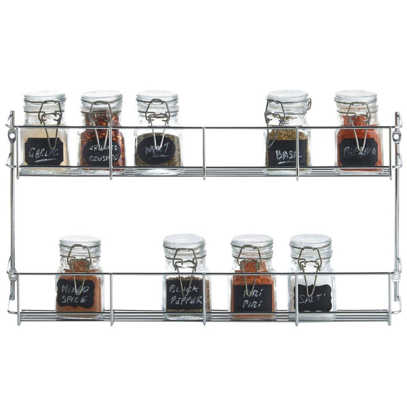 Glass jars on VonShef 2 Tier Spice Herbs Rack