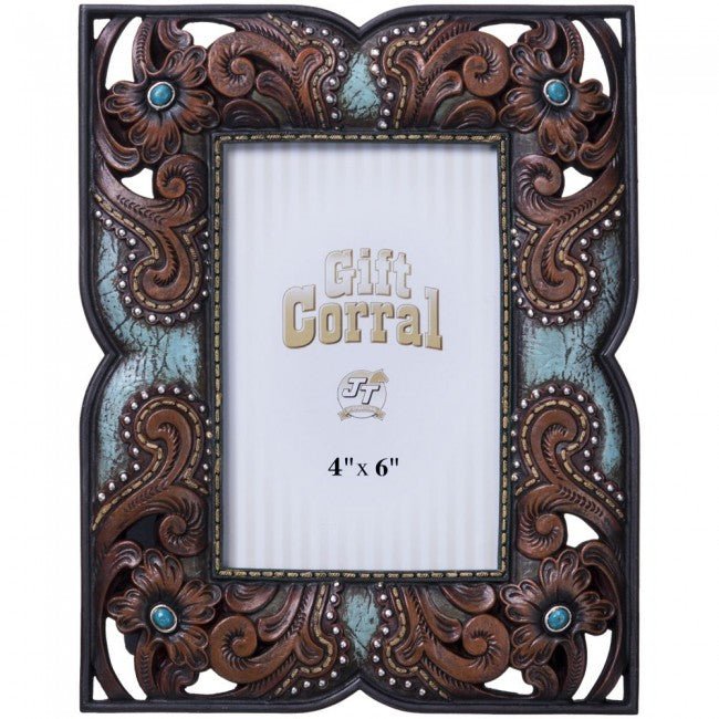 Tough 1 Floral Leather and Turquoise Frame Decor