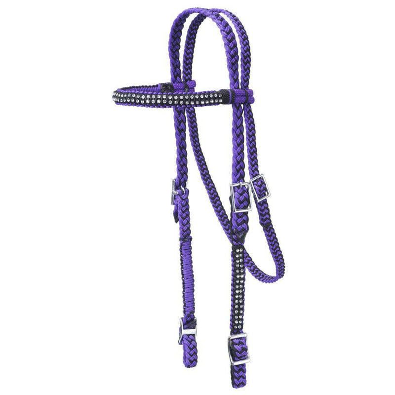 Braided Cord Browband Headstall with Crystal Accents Purple/Black Headstalls JT International 