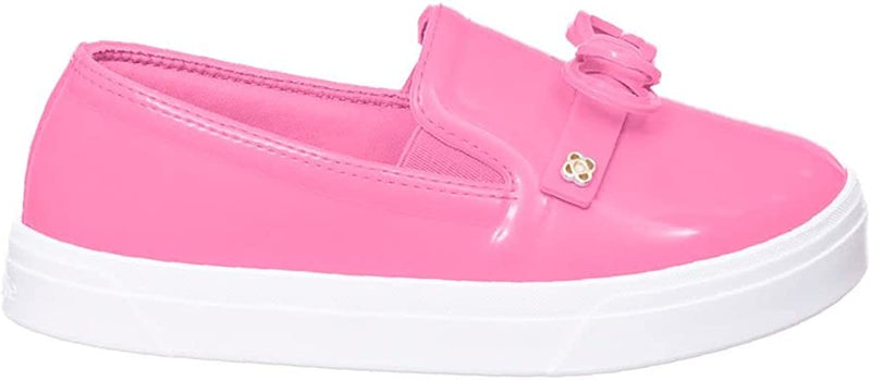 Side view of Neon Pink Petite Jolie Lupita Ribbon Girl's Slip On Shoes