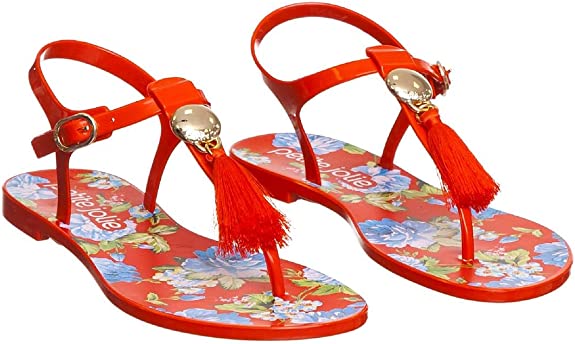 Front view of Hibiscus Red/Red Chita Petite Jolie PJ5920 Women's Noah Tassel Sandals