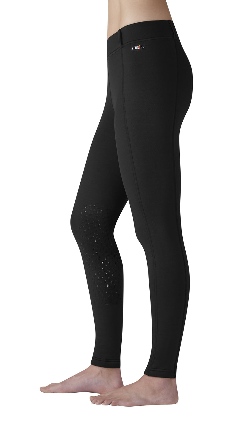 Side view of black Kerrits Power Stretch Women's Knee Patch Pocket Tights