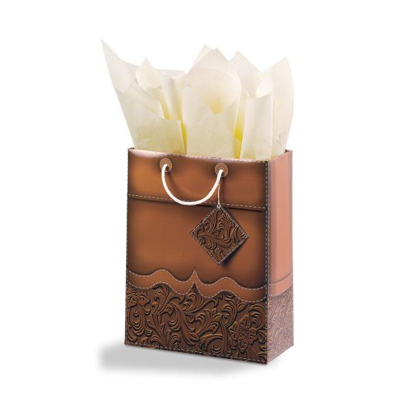 Brown Tooled Leather Vertical Vogue Gift Bag