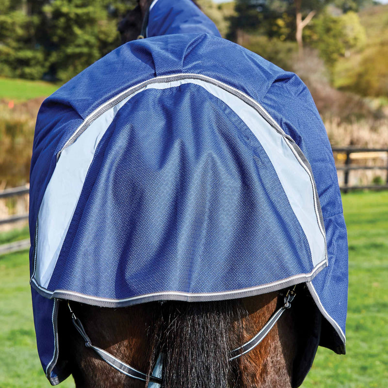 Tail Flap of Dark Blue/Grey/White Weatherbeeta Comfitec Premier Free II Detach-A-Neck Medium Turnout Blankets