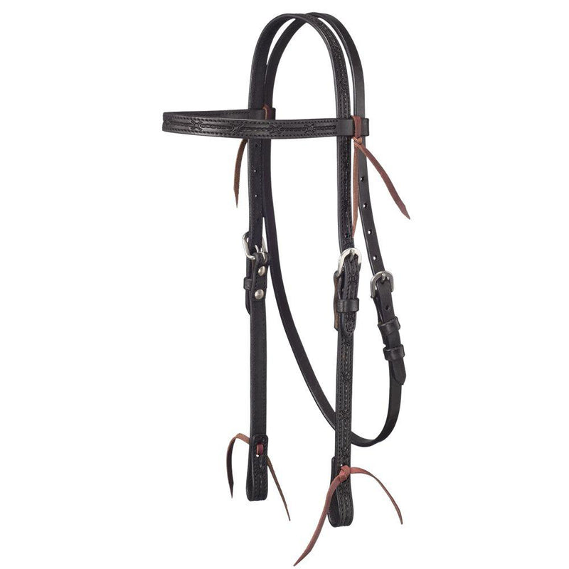 Black Tough 1 Leather Straight Brow Headstall with Barbed Wire Detail JT International