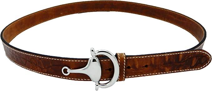 LILO Collections Baby Bosca 1.25" Bit Leather Belt Belts Lilo Belts 28 Croco Natural/Silver 