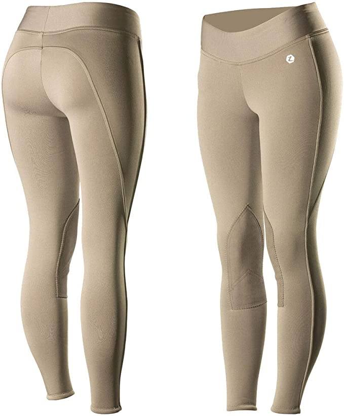 Horze Active Women's Knee Patch Winter Tights Knee Patch Tights Horze Light Brown US 26 (EU 38) 