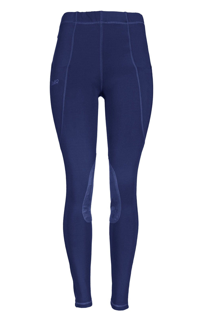 BasEQ Georgia Women's Pull-On Clarino Knee Patch Riding Tights Knee Patch Tights One Stop Equine Shop Navy 24 