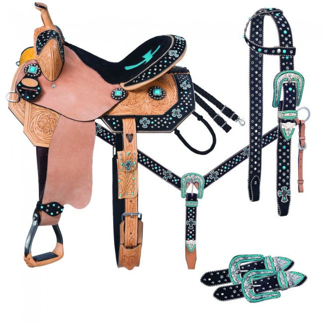 Tough 1 Cheyenne Belt Buckle Bling Collection 5-Piece Saddle Package Saddles Tough 1 15" 