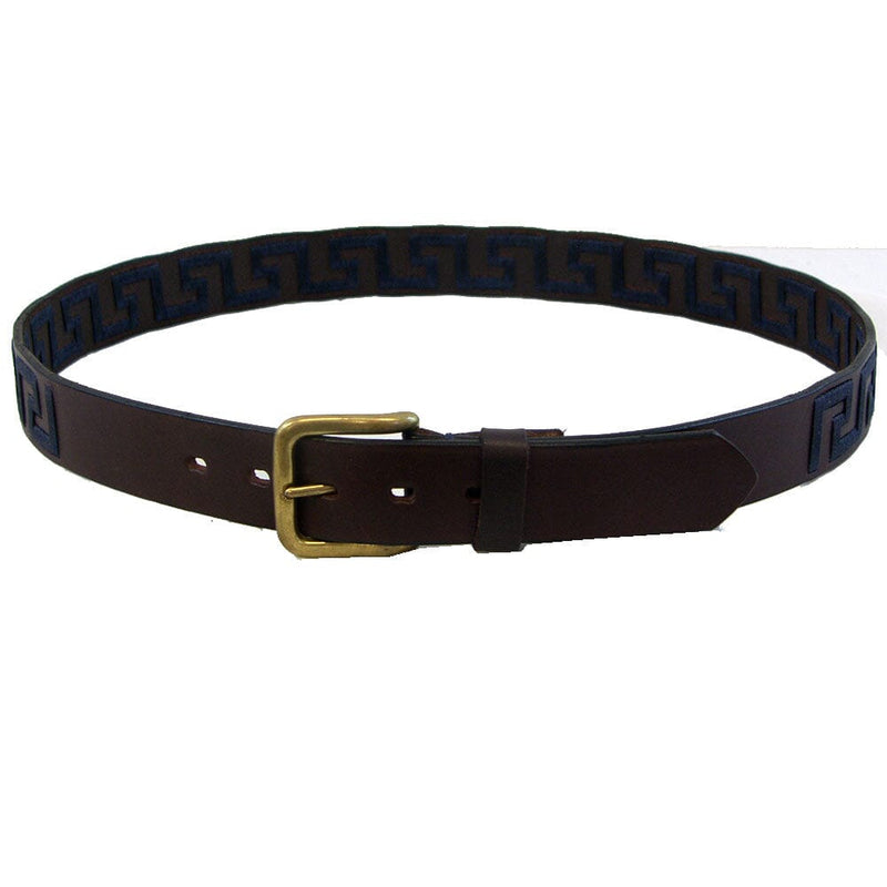 WOW Greek Key Brown Leather Belt Belts WOW 