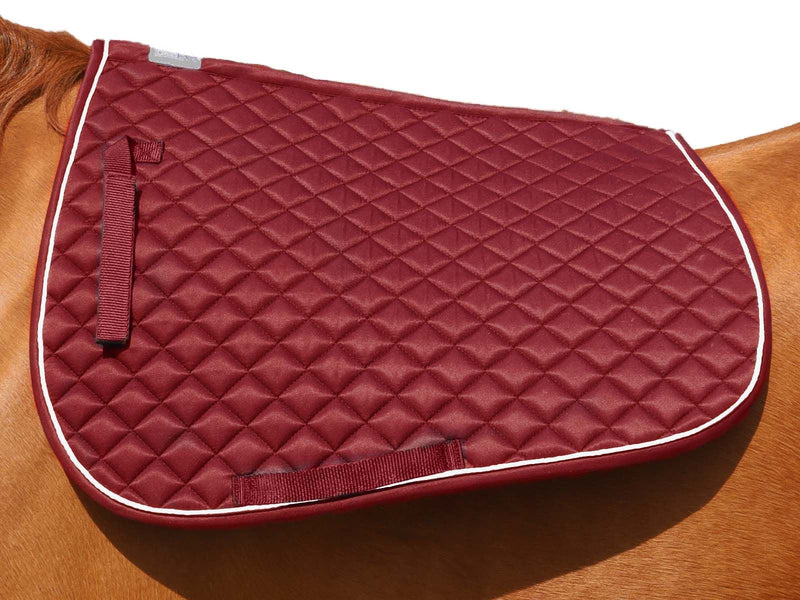 BasEQ Diamond Quilt Saddle Pad with Piping Saddle Pads One Stop Equine Shop Burgundy/White Horse 