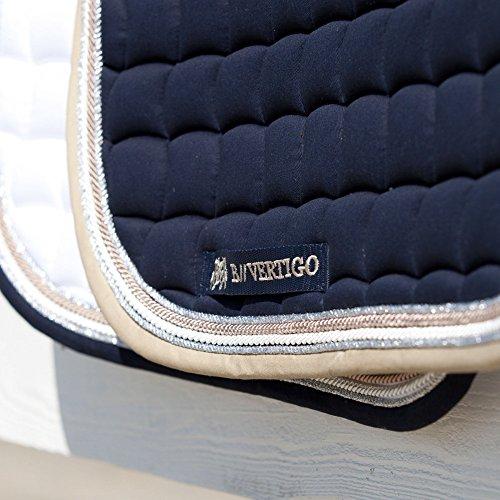 B Vertigo Label on Dark Navy B Vertigo Lexington Dressage Saddle Pad
