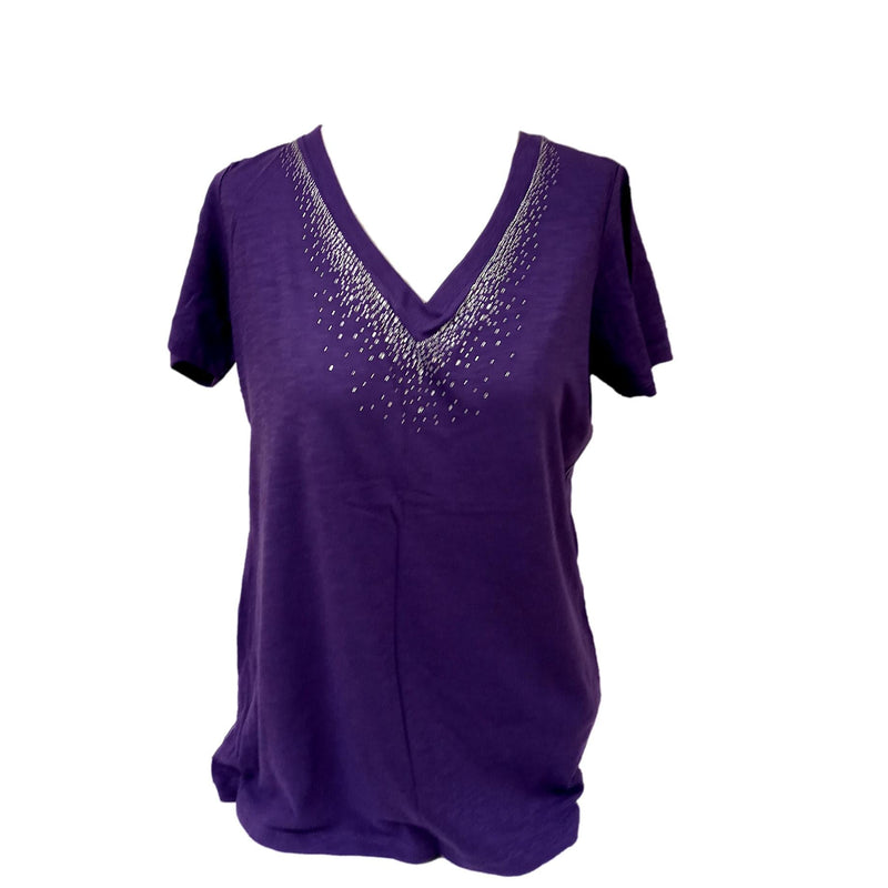 Genuine Ranch Women's Rhinestone Tee-Shirts Purple Small