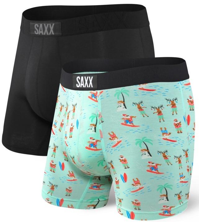 SAXX Vibe Boxer Brief 2 Pack Boxers SAXX S Black/Surf Santa 