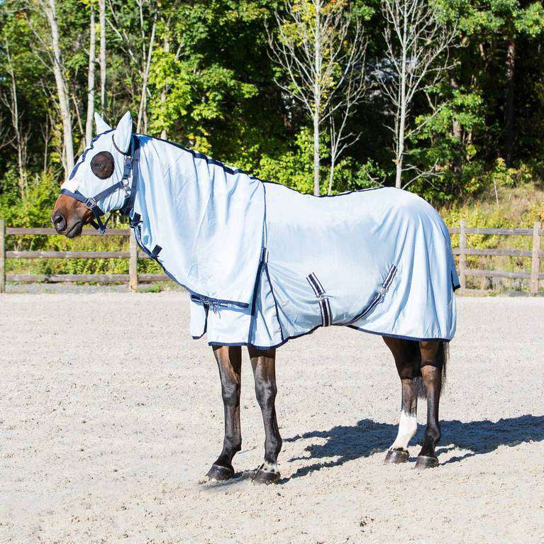 Horze Freja Fly Blanket with Neck and Hood Fly Sheets Horze 63 Light Blue 