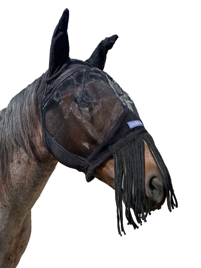 Black BasEQ Fly Mask with Fringe One Stop Equine Shop Pony
