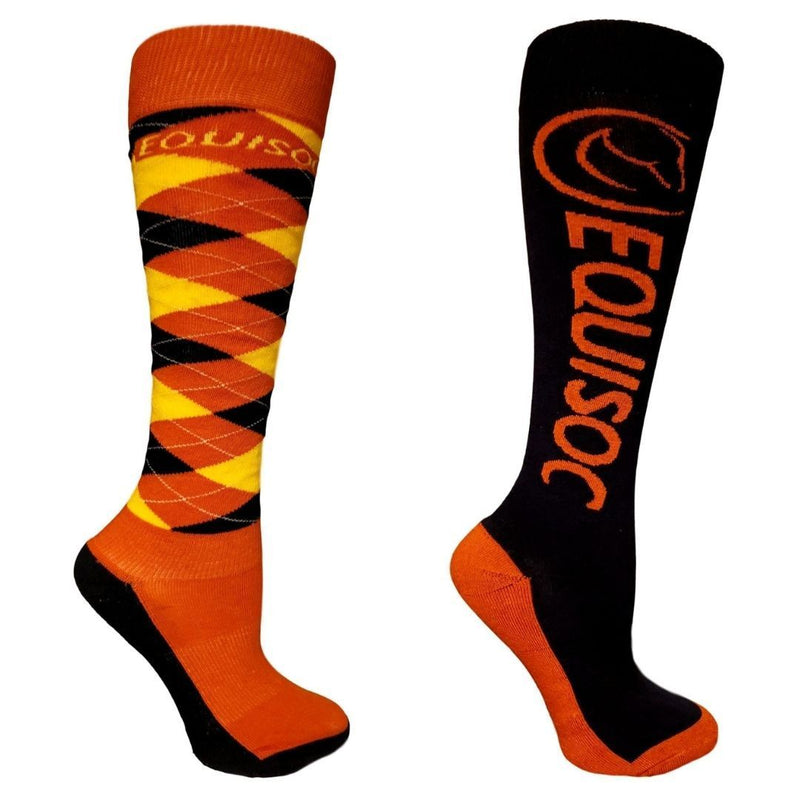 EquiSoc Ladies Boot Socks 2 Pair Set Socks EquiSoc Argyle Orange/Navy 