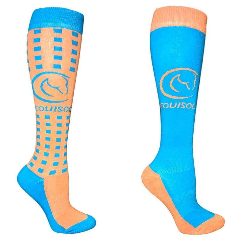 EquiSoc Ladies Boot Socks 2 Pair Set Socks EquiSoc Mini Square Orange/Teal 