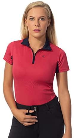 Horze Women's Trista Functional Sun Shirt - Short Sleeve Technical Shirts Horze Pink/Peacoat Dark Blue US 12 (EU 42) 