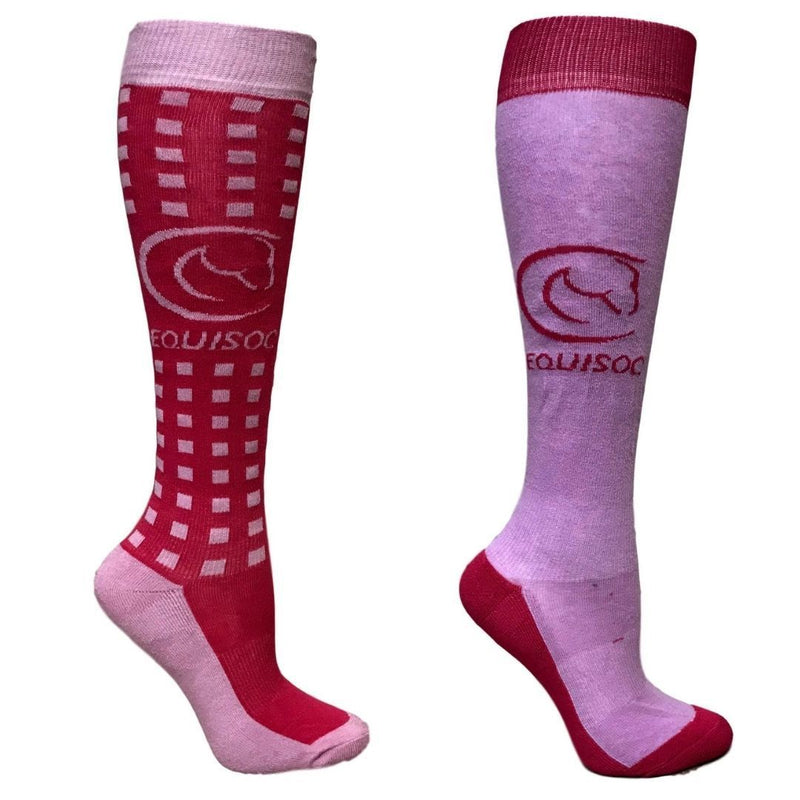 EquiSoc Ladies Boot Socks 2 Pair Set Socks EquiSoc Mini Square Hot Pink/Pink 