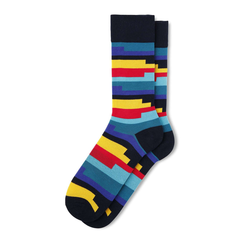 Fun Socks Men's Coil Stripe Socks Socks Fun Socks Navy/Yellow/Red 
