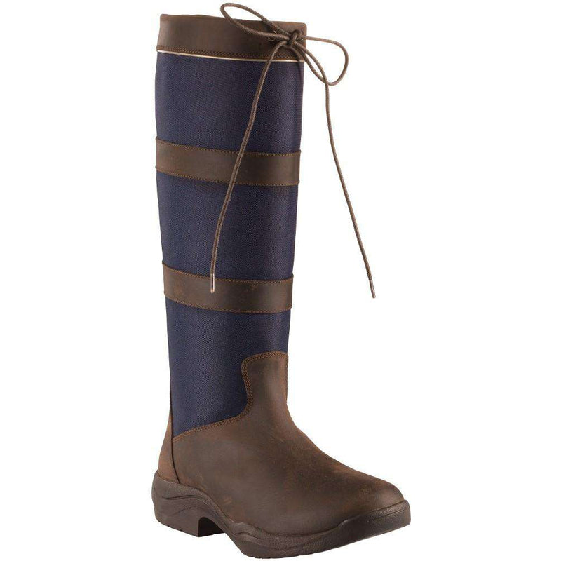 Horze Waterproof Country Tall Boots with Classic Leather Stripe Pattern Lifestyle Boots Horze 6 Dark Blue 
