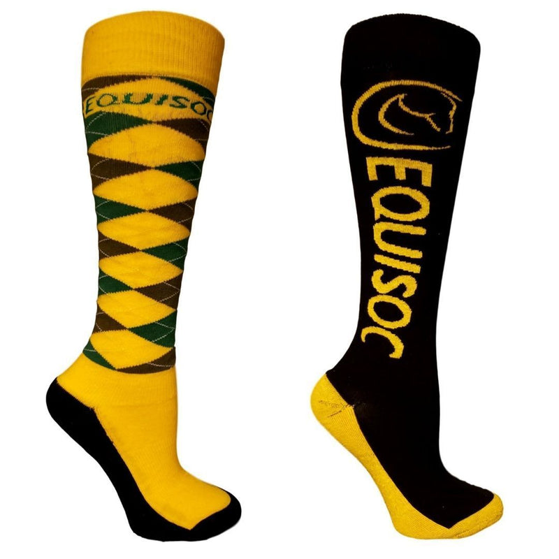 EquiSoc Ladies Boot Socks 2 Pair Set Socks EquiSoc Argyle Yellow/Black 