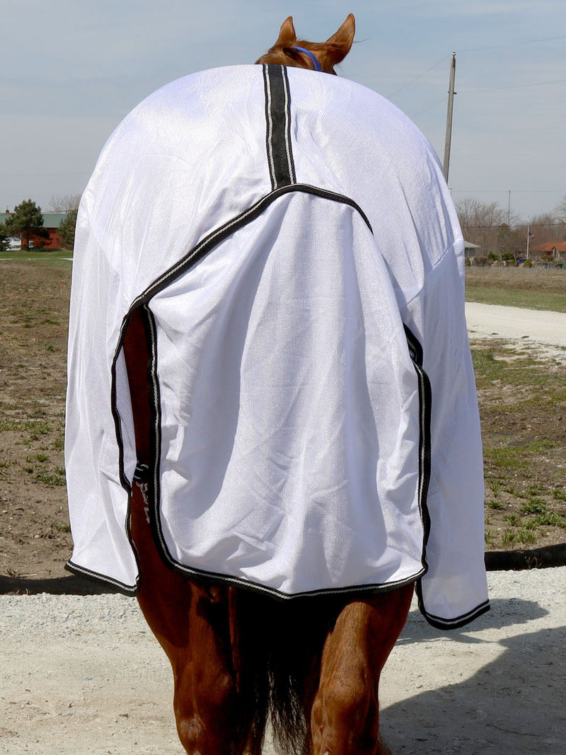 Tail flap of White/Black BasEQ Standard Neck Fly Sheet Fly Sheets One Stop Equine Shop