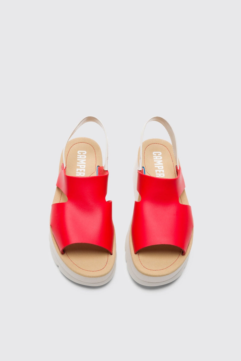 Top View of Bright Red Camper Women's Oruga Up Wedge Sandals