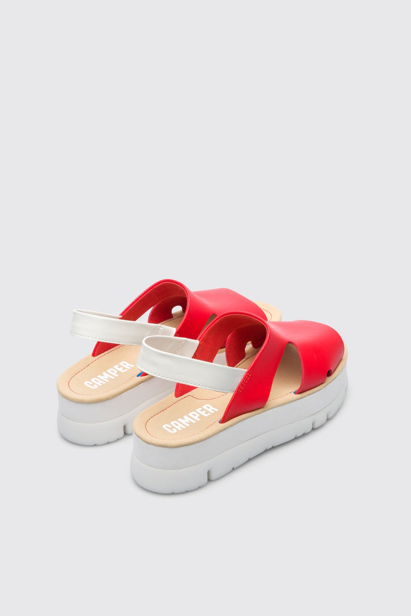 Back View of Bright Red Camper Women's Oruga Up Wedge Sandals