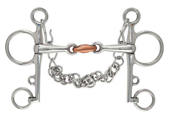 Shires Double Jointed Copper Lozenge Pelham English Horse Bits Shires 4.5 Stainless Steel 